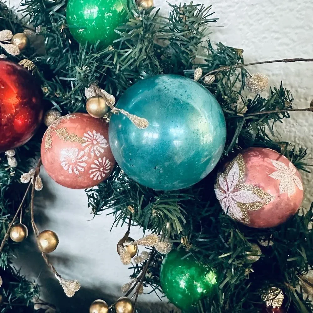 Vintage Christmas Ornaments Pink Gold Angel Holiday Wreath